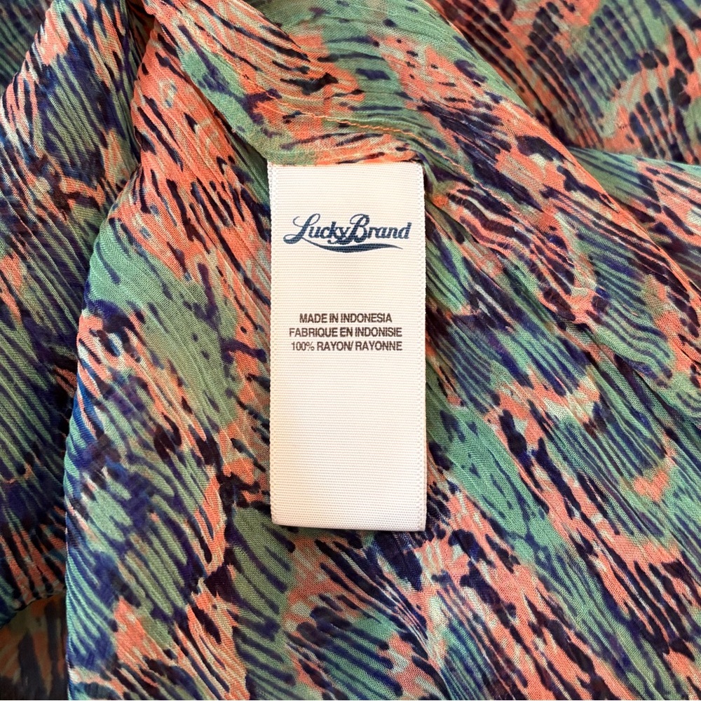 SOLD Lucky Brand Peacock Scales Pattern Sheer High-Low Boho Tunic Blouse Size 2X - Picture 7 of 7
